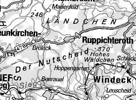 Abb.5: Beispiel für eine willkürliche Artikelverwendung in einem Rechercheangebot des Bundesamtes für Kartographie und Geodäsie, Leipzig unter „Nutscheid“ (Geodatenbank)